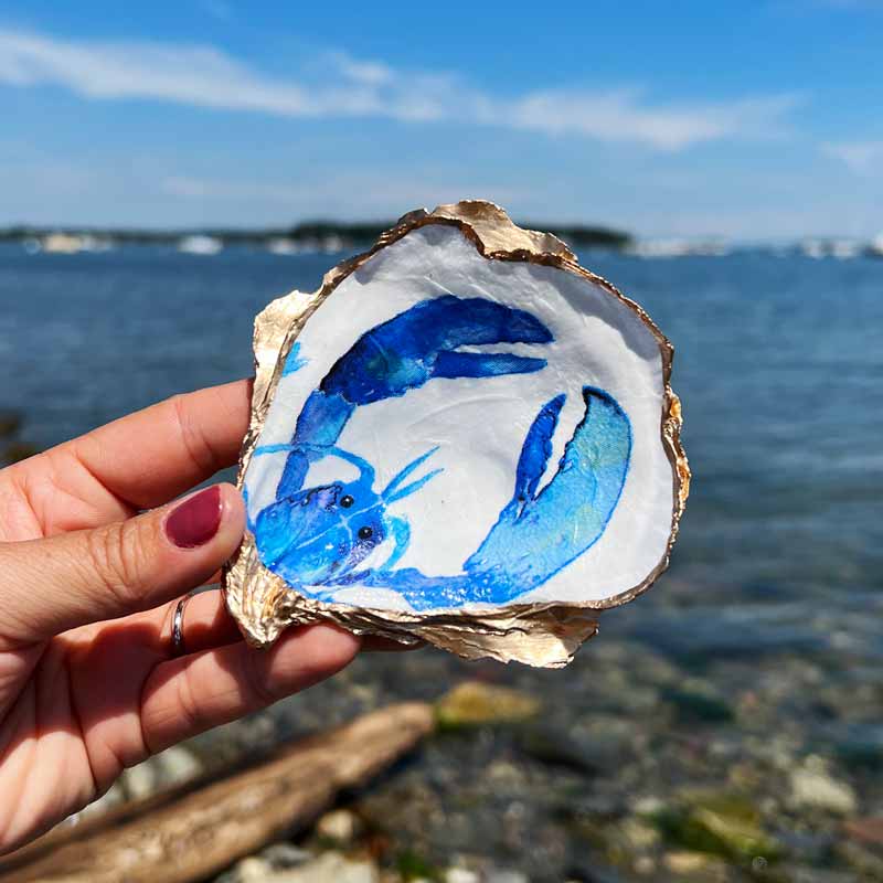 Blue Lobster Oyster Shell Ring Dish