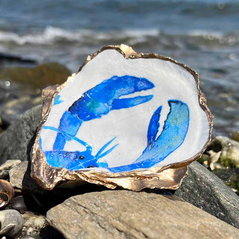 Blue Lobster Oyster Shell Ring Dish