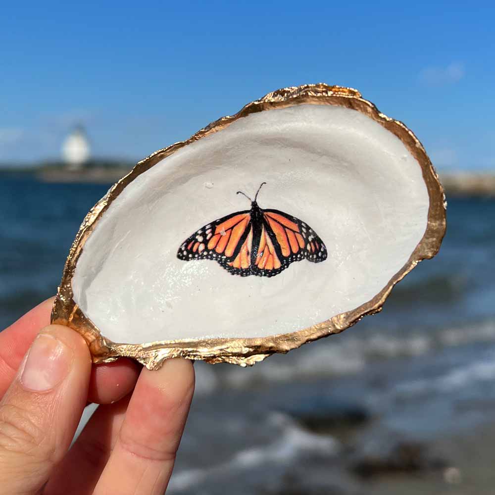 Monarch Butterfly Oyster Shell Ring Dish