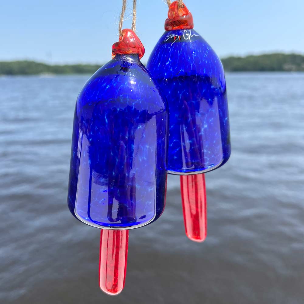 Cobalt Blown Glass Buoy with Red Spindle