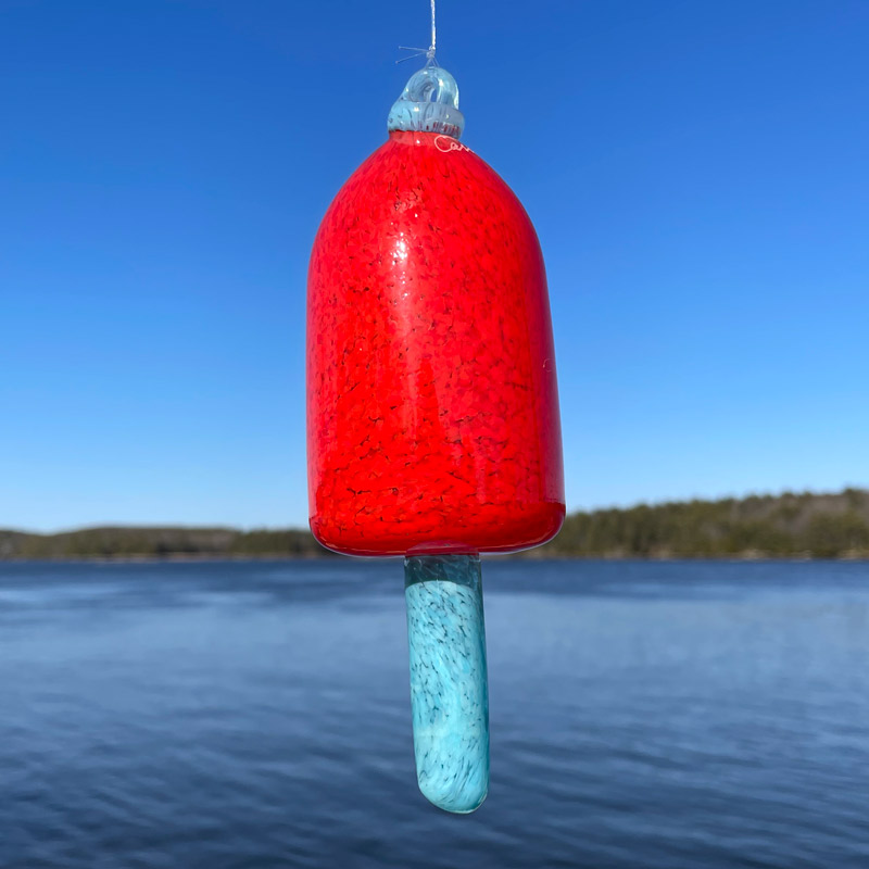 Red Blown Glass Buoy with Light Blue Spindle