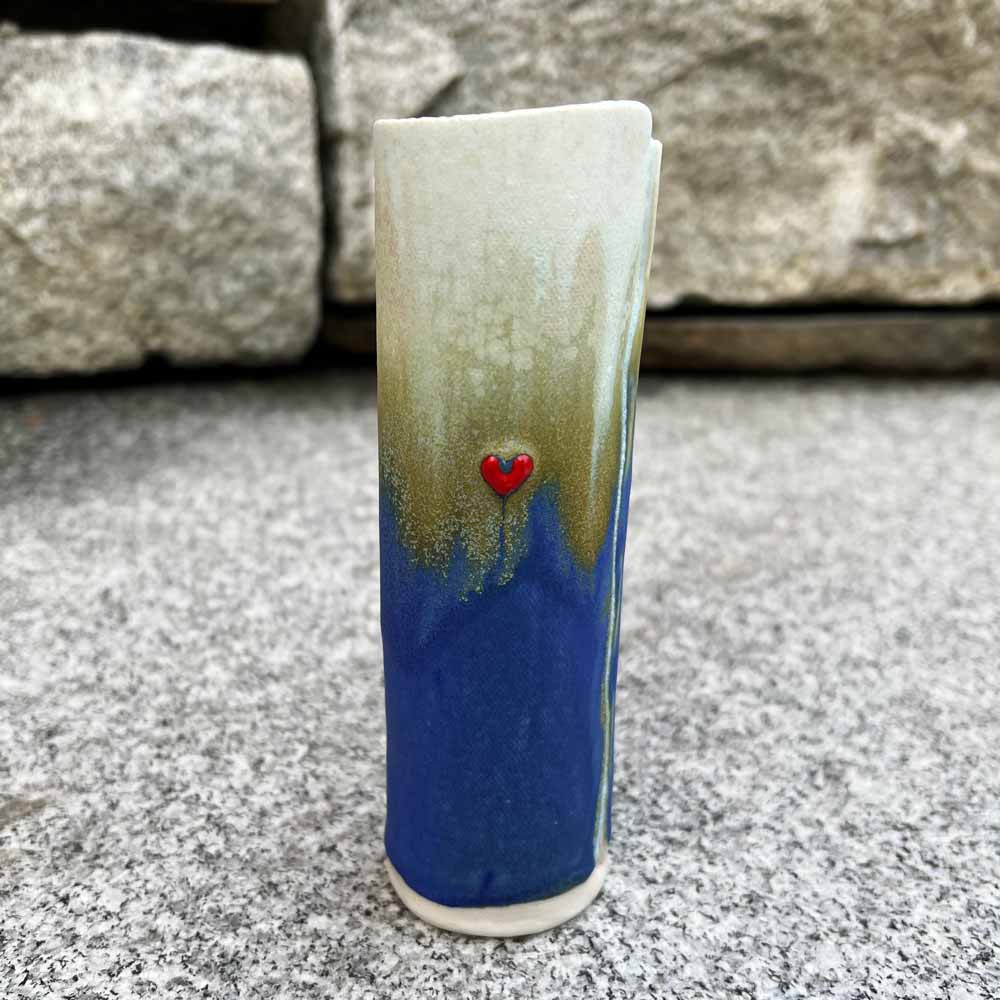 Large Blue Heart Bud Vase
