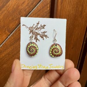 Lime, Gold & Garnet Swirl Beach Stone Earrings