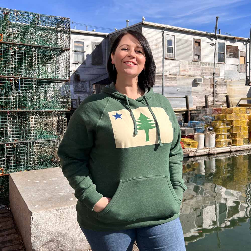 First Maine Flag on Green Hoodie