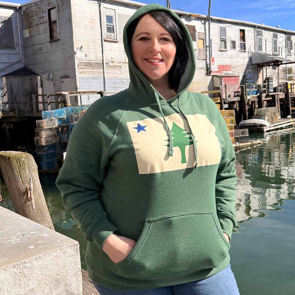 First Maine Flag on Green Hoodie