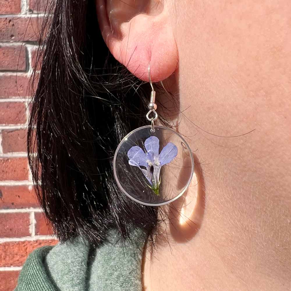 Blue Lobelia Flowers in Silver Plated Earrings