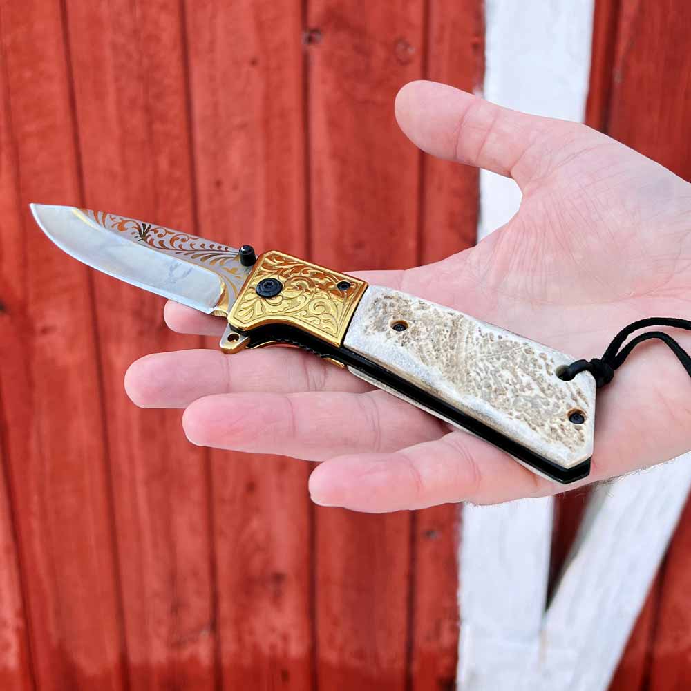 Moose Antler Gold Filigree Knife