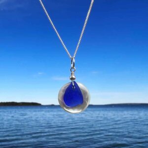 Cobalt Blue Sea Glass on Coin Pearl Necklace