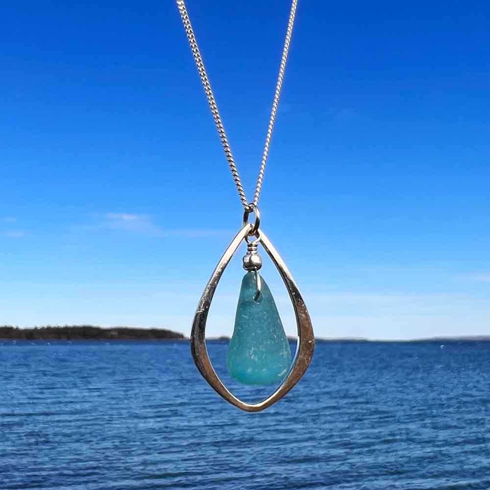 Teal Sea Glass Teardrop Necklace