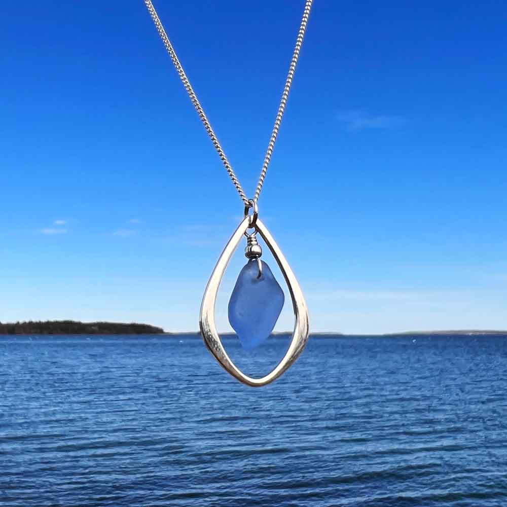 Light Blue Sea Glass Teardrop Necklace