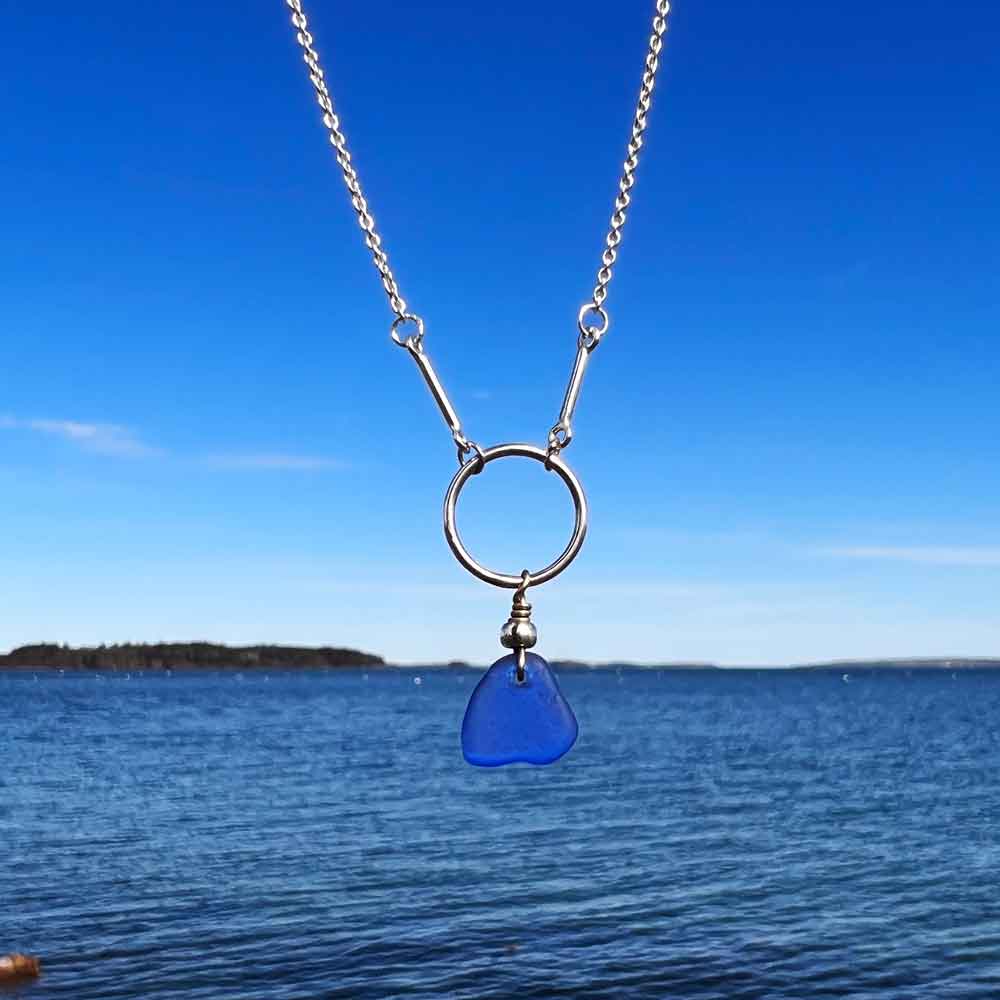 Blue Adjustable Sea Glass Circle Necklace