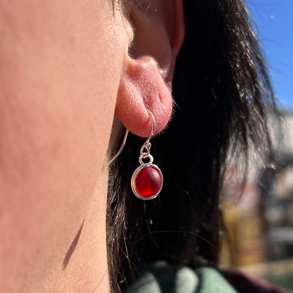 Red Cultured Sea Glass Bead Earrings