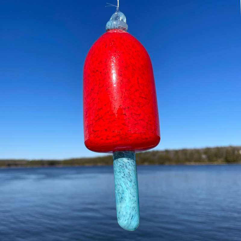 Red Blown Glass Buoy with Light Blue Spindle