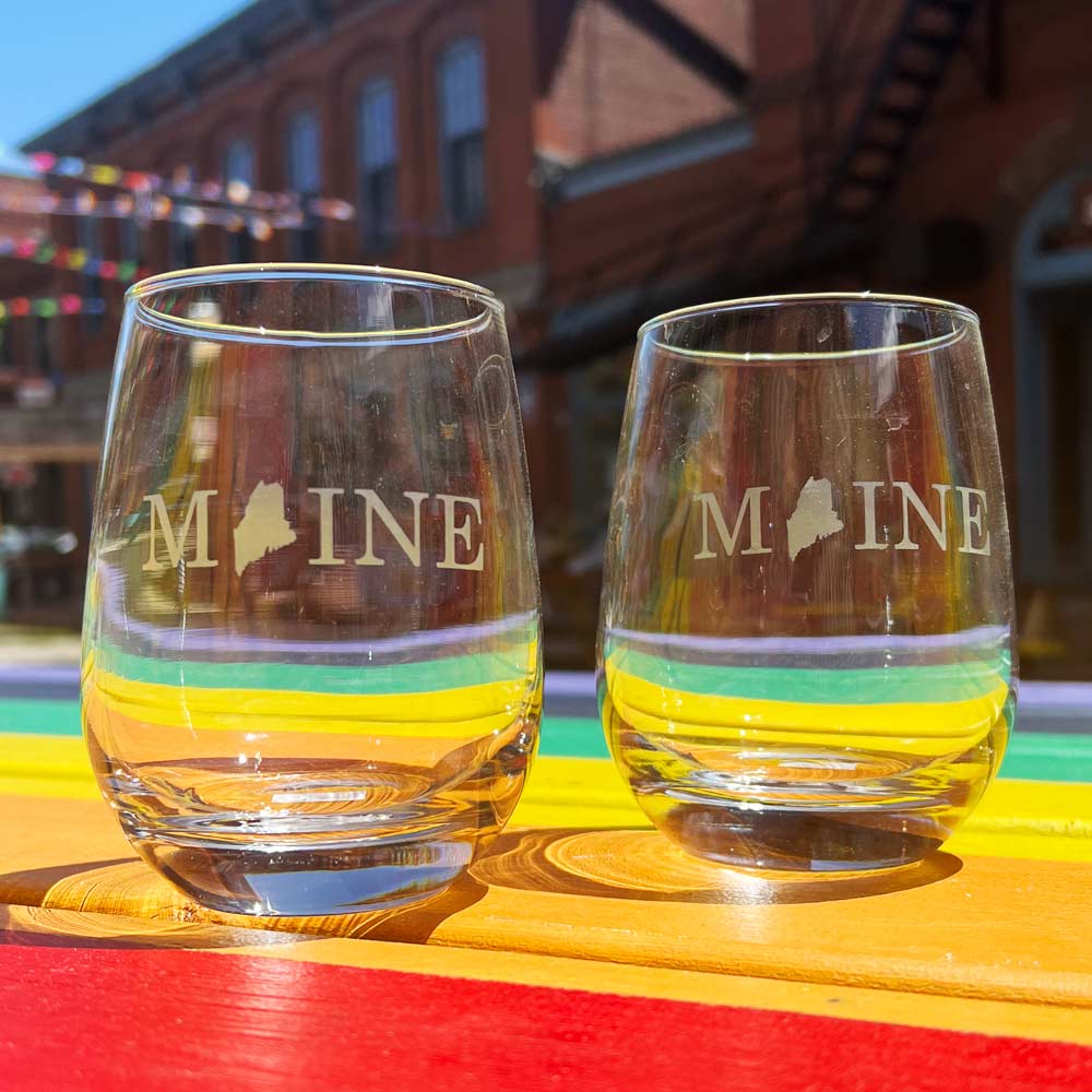 Etched MAINE Stemless Wine Glass