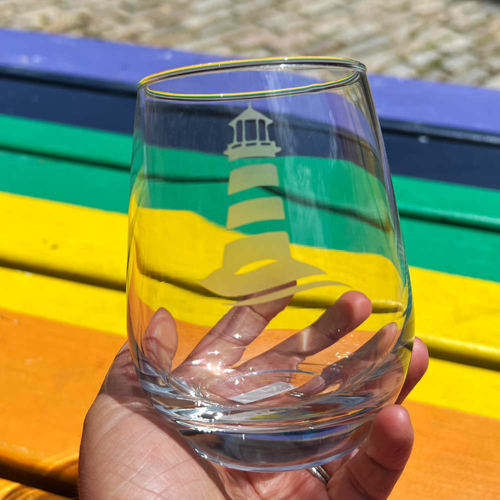 Etched Lighthouse Stemless Wine Glass