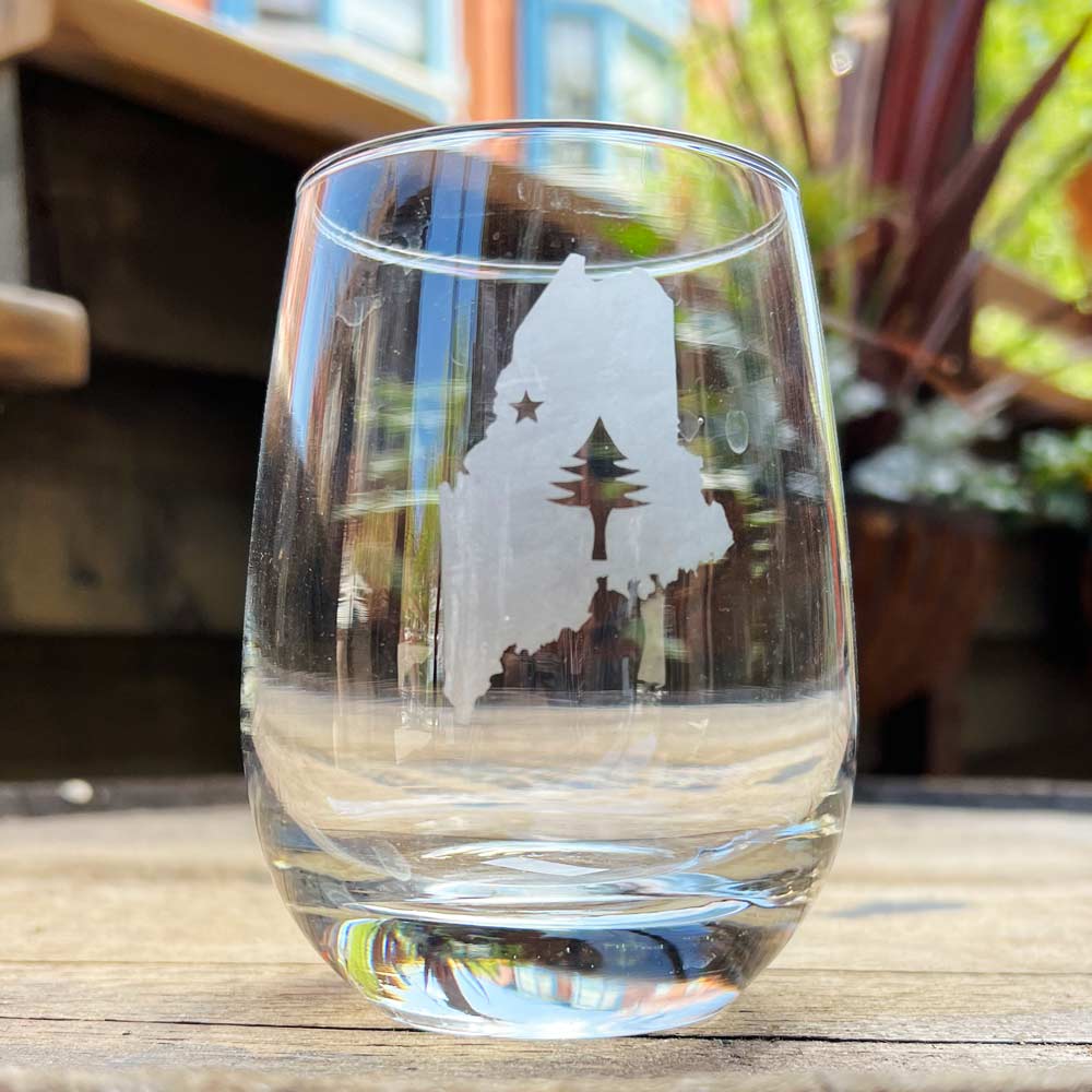 First Maine Flag Stemless Wine Glass