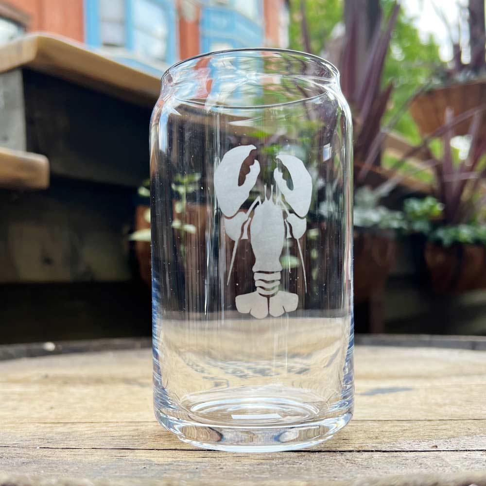 Etched Lobster Beer Can Glass