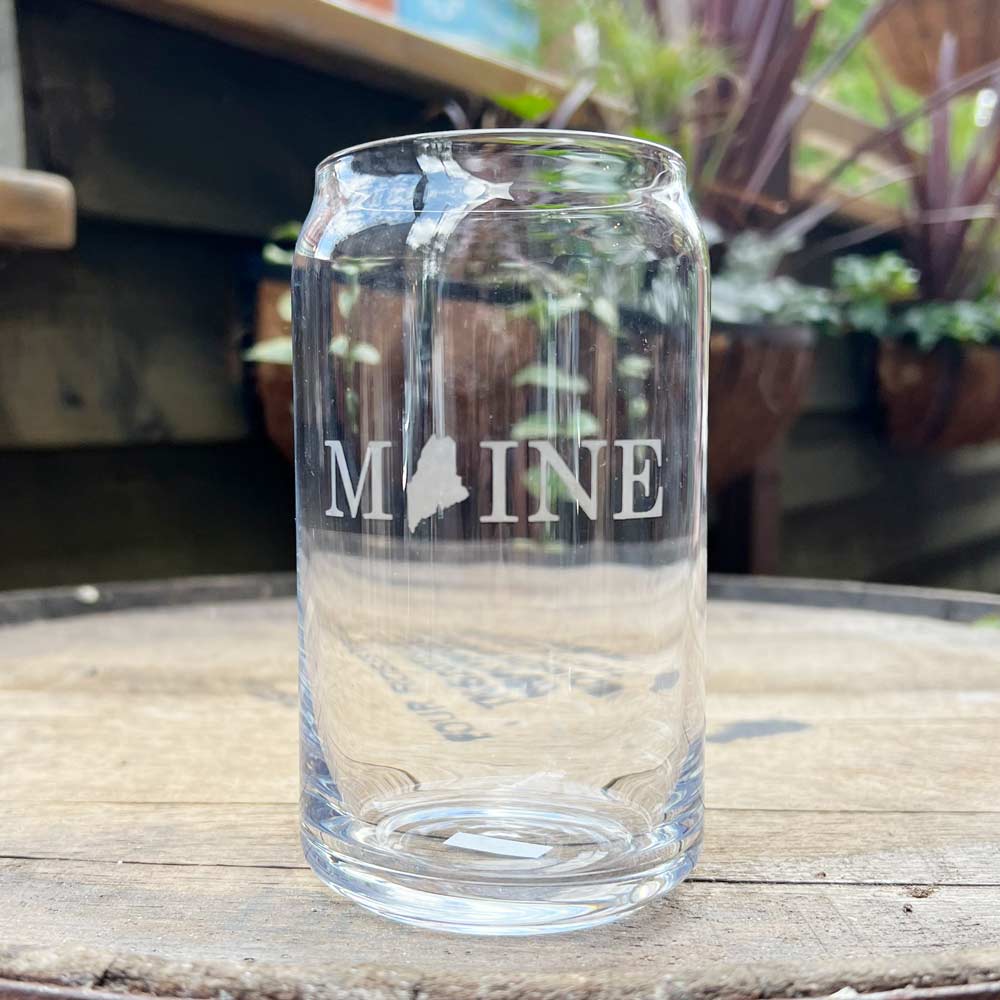 Etched MAINE Beer Can Glass