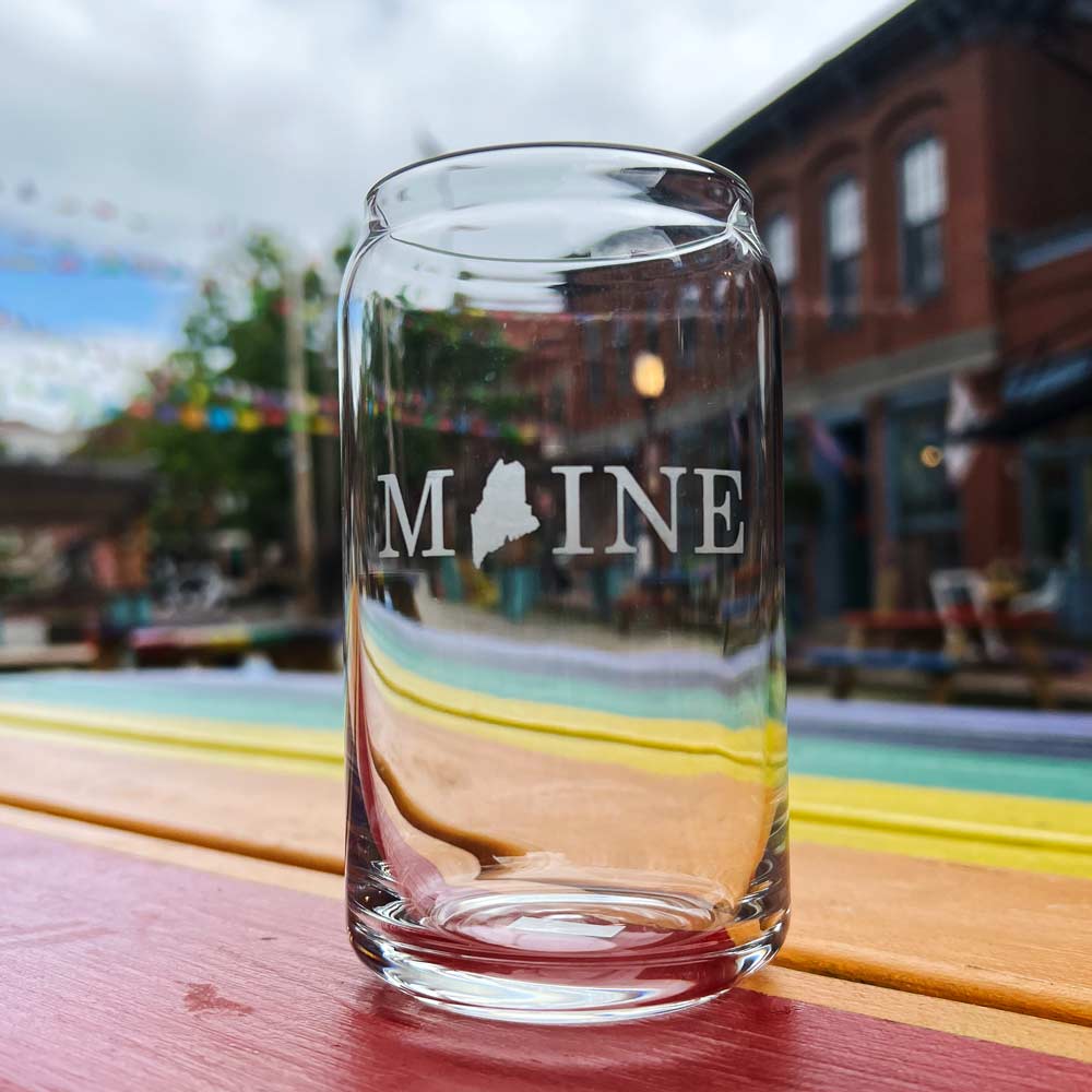 Etched MAINE Beer Can Glass