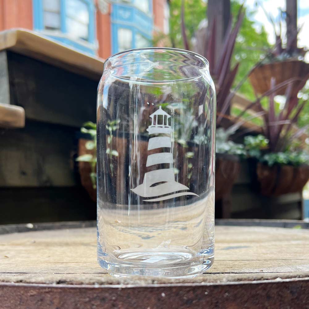 Etched Lighthouse Beer Can Glass