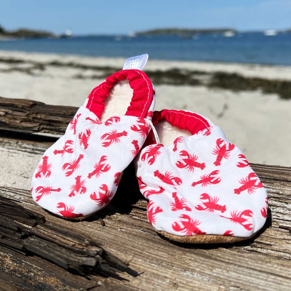 Red Lobster Baby Booties with navy red heel