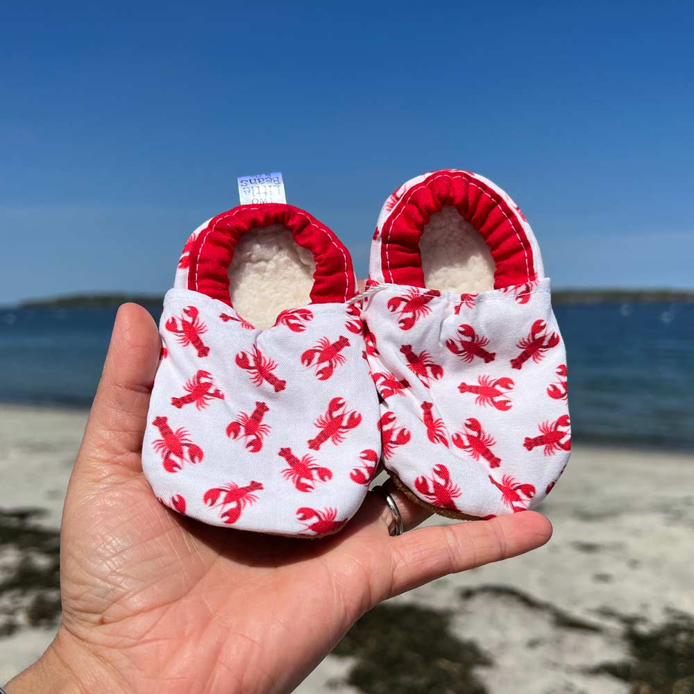 Red Lobster Baby Booties with navy red heel