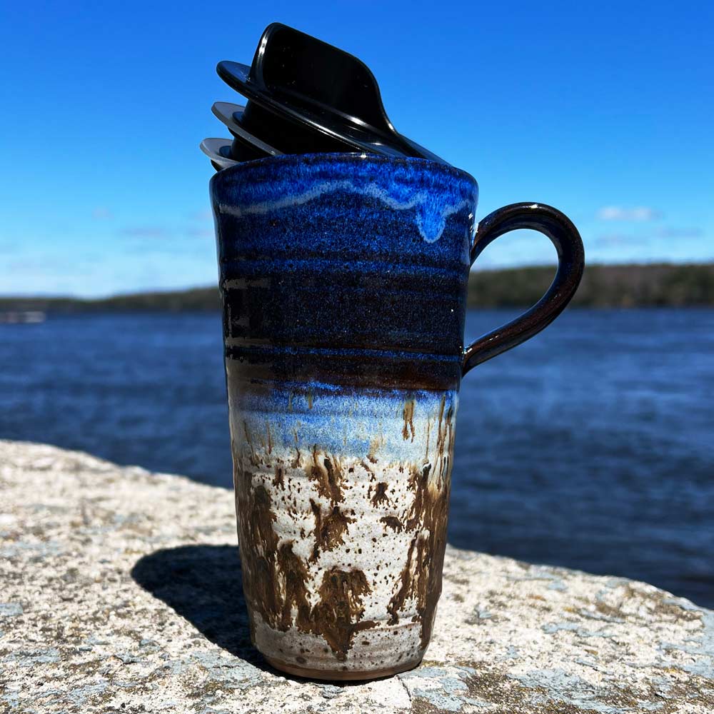 Rocky Coast Glaze Travel Mug by Muddy Toes Pottery