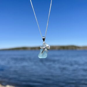 Sea Foam Sea Glass Necklace with Starfish and Pearl