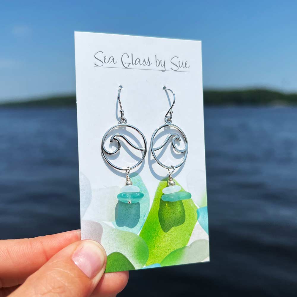 Sea Foam Sea Glass Stack Wave Earrings