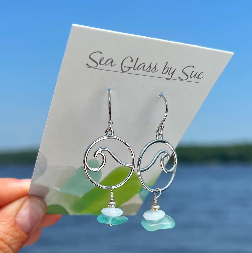 Sea Foam Sea Glass Stack Wave Earrings
