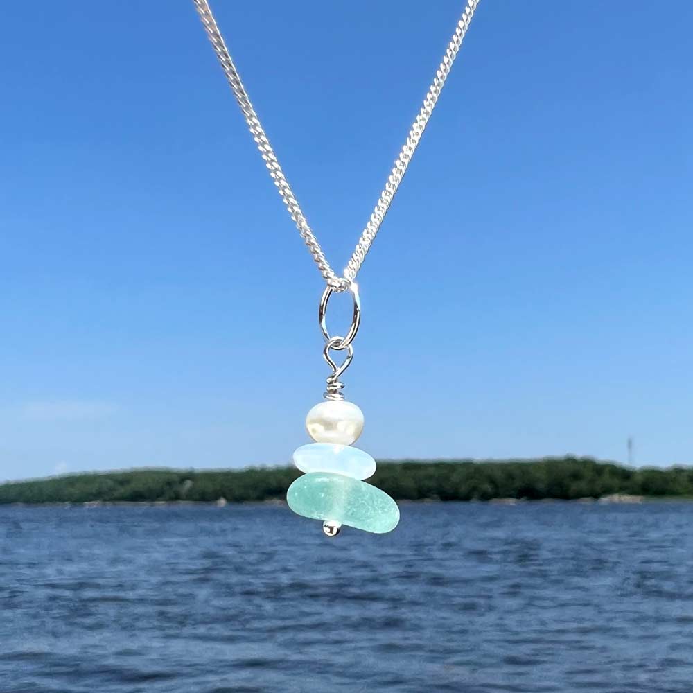 White & Sea Foam Sea Glass Stack Necklace