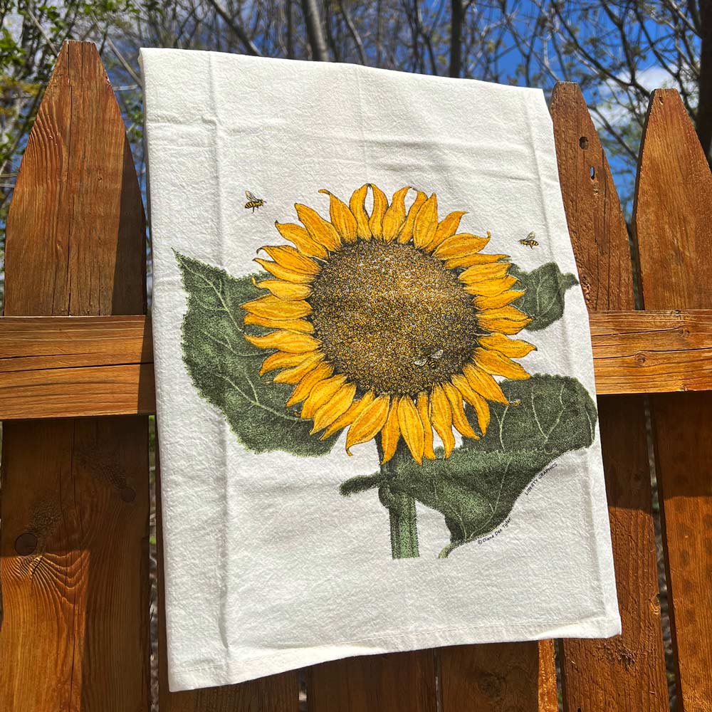 Sunflower and Bees Tea Towel