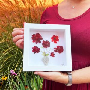 Red Glass Flower Bouquet in White Shadowbox