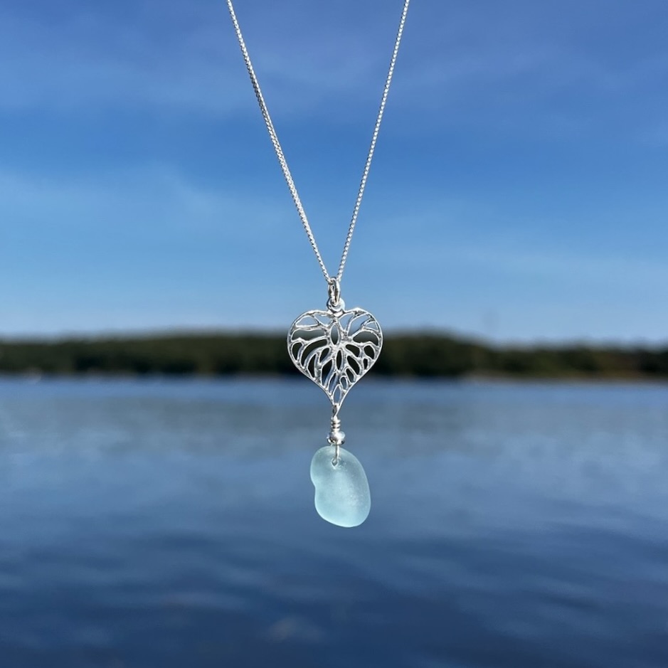 Filigree Heart Sea Glass Necklace