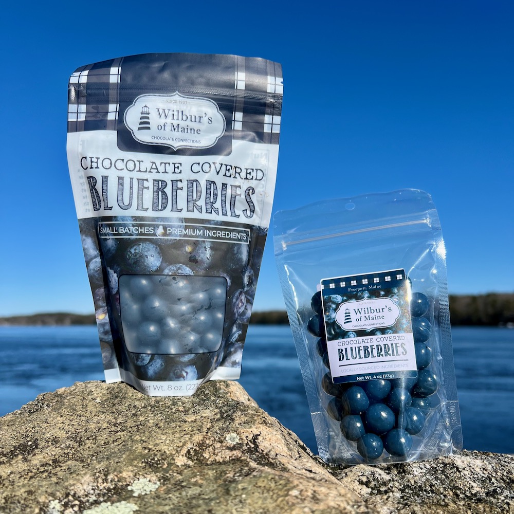 Wilburs bags of Chocolate Covered Blueberries