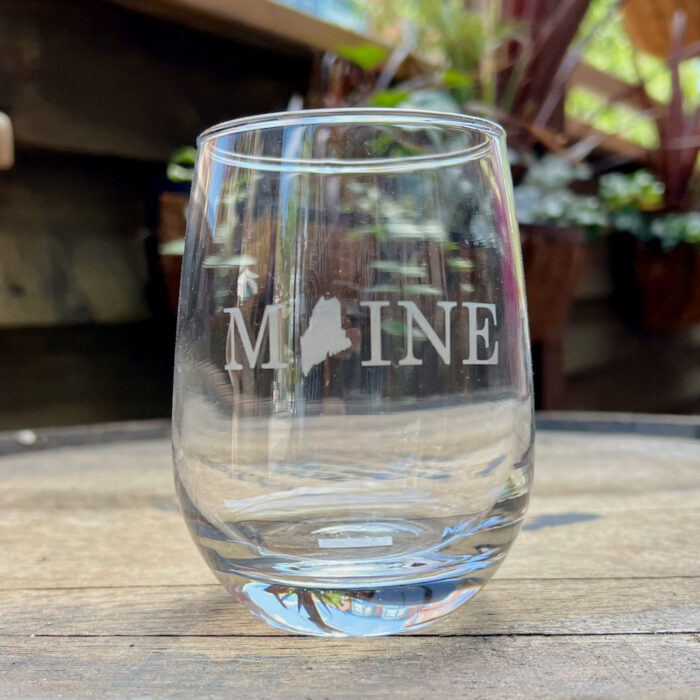 Maine Etched Stemless Wine Glass