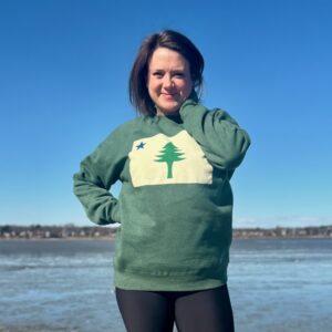 First Maine Flag on Green Crewneck Sweatshirt