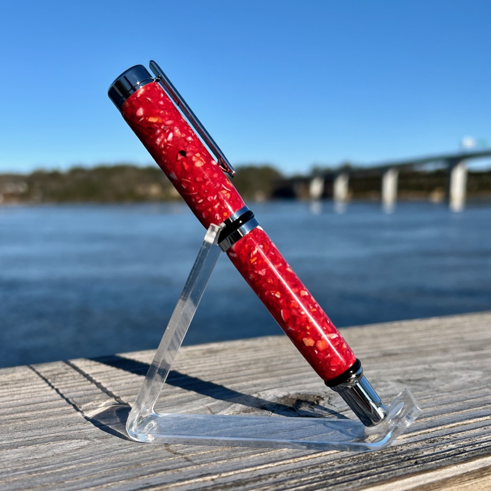 Crushed Lobster Shell Chrome Rollerball Pen