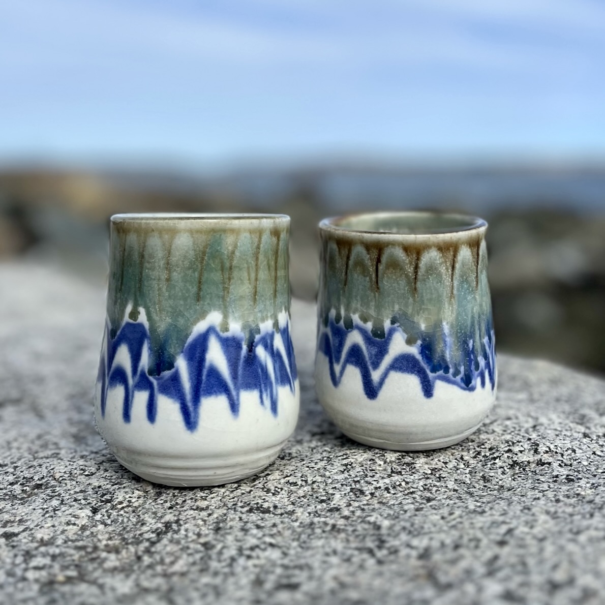 Sea Foam, Blue & White Glaze Stemless Wine Glass by Unity Pond Pottery